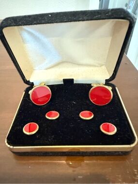 Red and Gold Cufflink and Stud Set